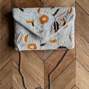Floral Beaded Envelope Crossbody - Cream and Yellow